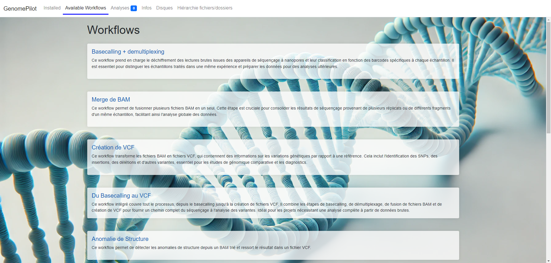 Visualisation de mon application développée pour traiter les données génomiques de Nanopore. Cette dernière est dédiée aux médecins et techniciens de laboratoire